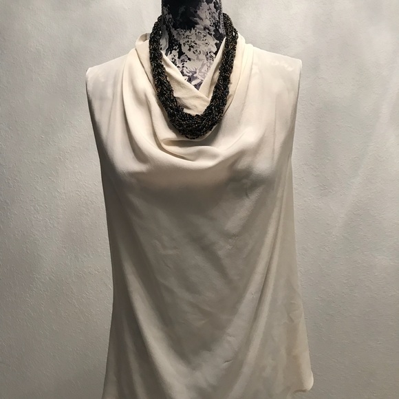 Elegant Draped Cream Blouse WITH Necklace - Picture 1 of 4